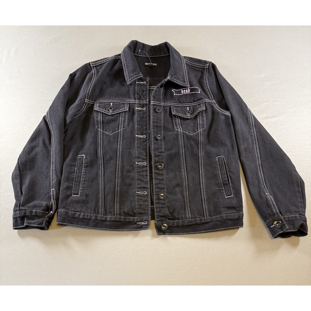 Hot Topic Jean Jacket Dead Inside Black Denim Coffin Gothic Pockets Women's L